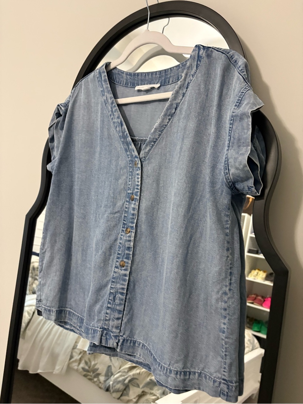 Jane and Delancey Light Blue Denim Button-Front Top